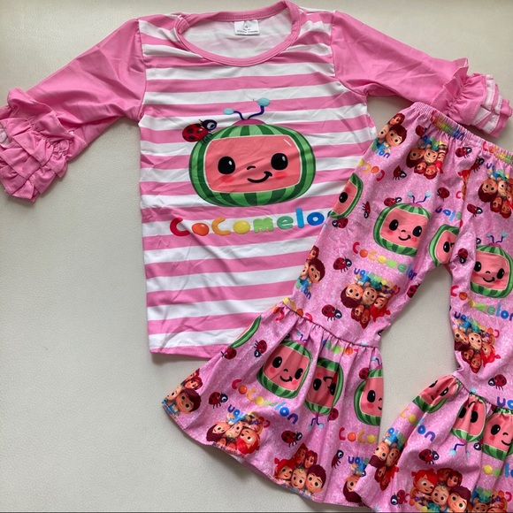 Cocomelon cute pink pants ruffle tunic set - Picture 6 of 7